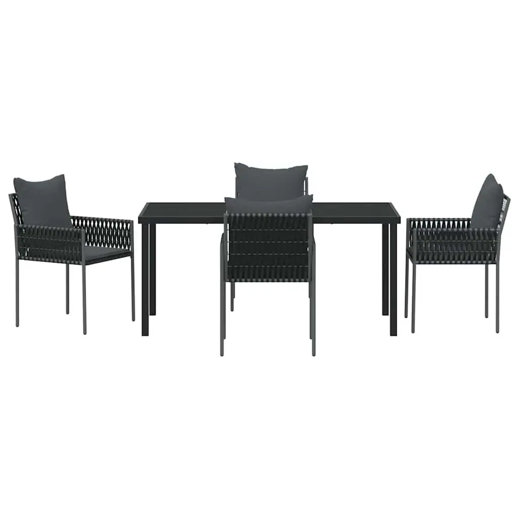 Garden Dining Set Black Grey 5 Piece PE Rattan Patio Furniture