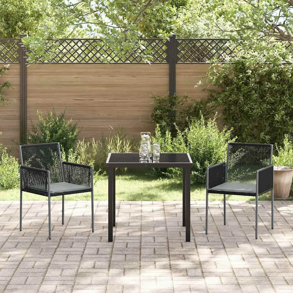Garden Dining Set Black Poly Rattan 3 Pieces Outdoor Furniture Patio Seating