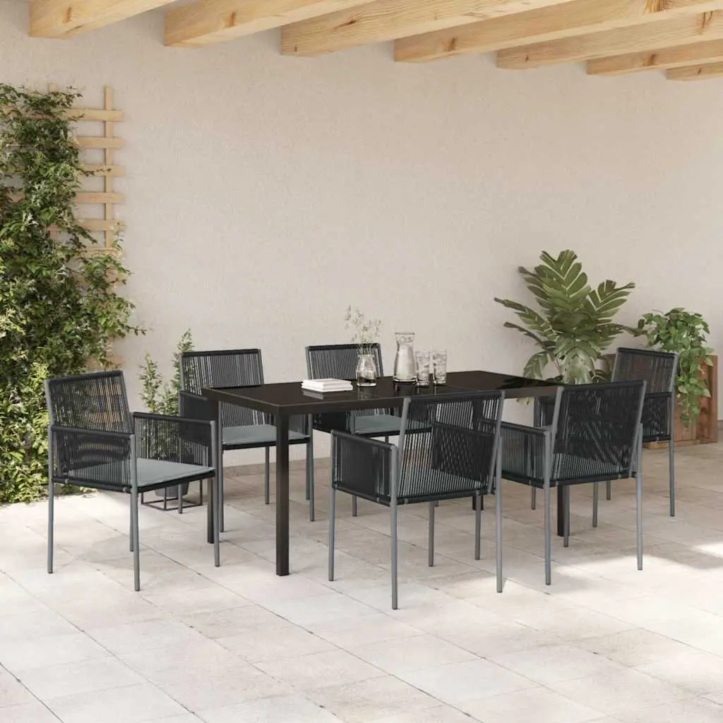 Garden Dining Set Black Outdoor Furniture 7 Piece Poly Rattan Steel Frame