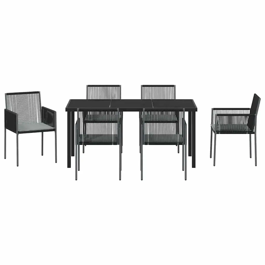Garden Dining Set Black Outdoor Furniture 7 Piece Poly Rattan Steel Frame