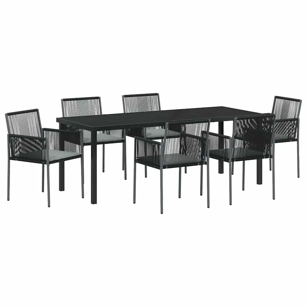 Garden Dining Set Black Poly Rattan 7 Pieces Outdoor Furniture with Steel Frame