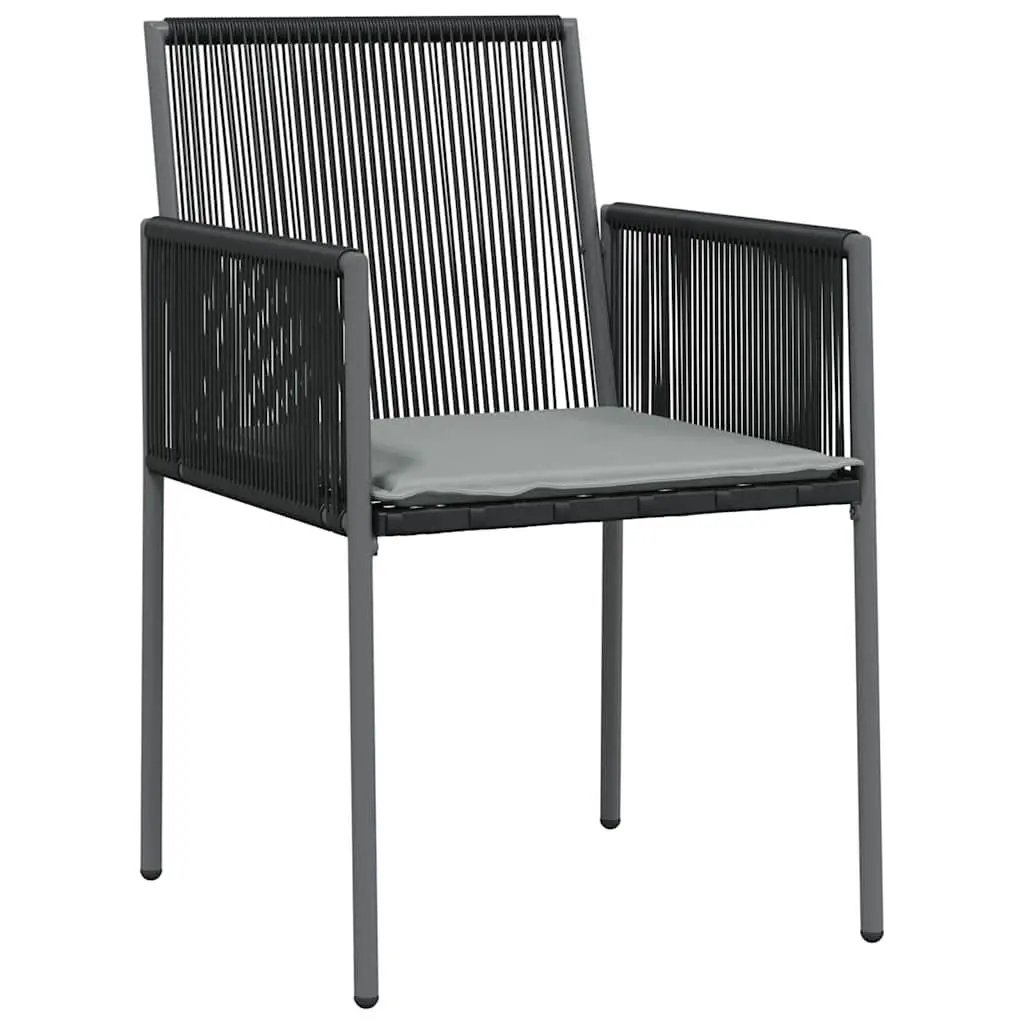 Garden Dining Set Black Poly Rattan 7 Pieces Outdoor Furniture with Steel Frame