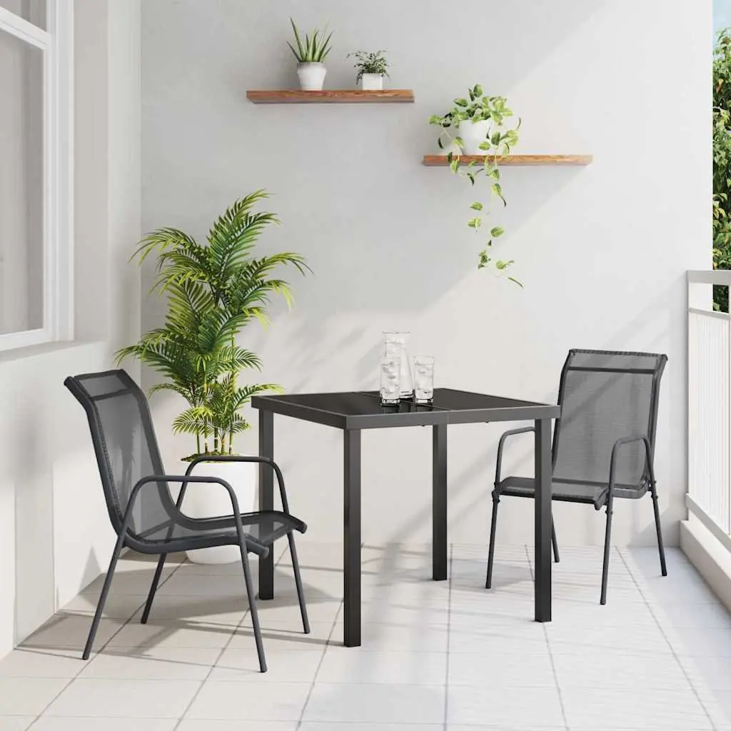 Garden Dining Set Black Steel Frame 3 Pieces Outdoor Furniture Patio Seating