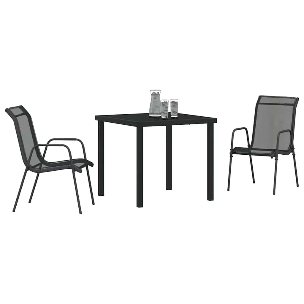 Garden Dining Set Black Steel Frame 3 Pieces Outdoor Furniture Patio Seating