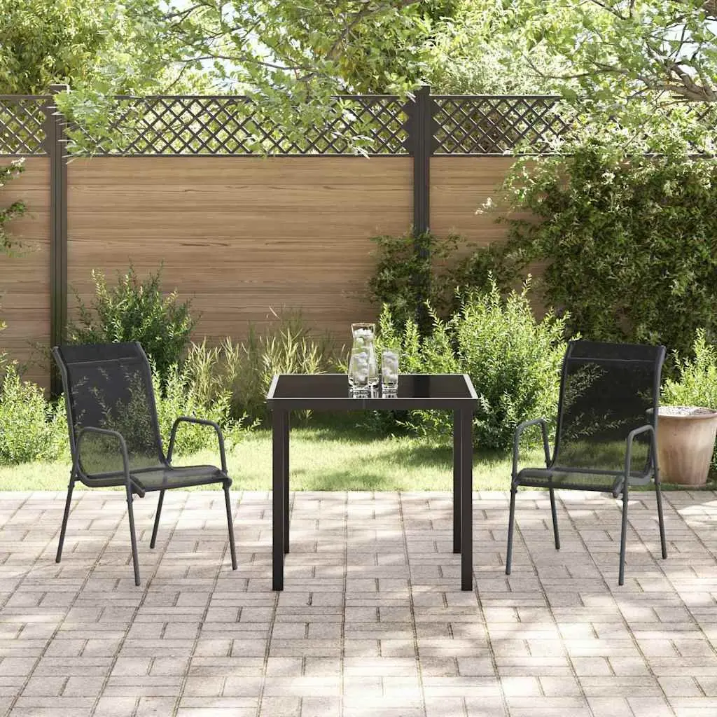 Garden Dining Set Black Steel Frame 3 Pieces Outdoor Furniture Patio Seating