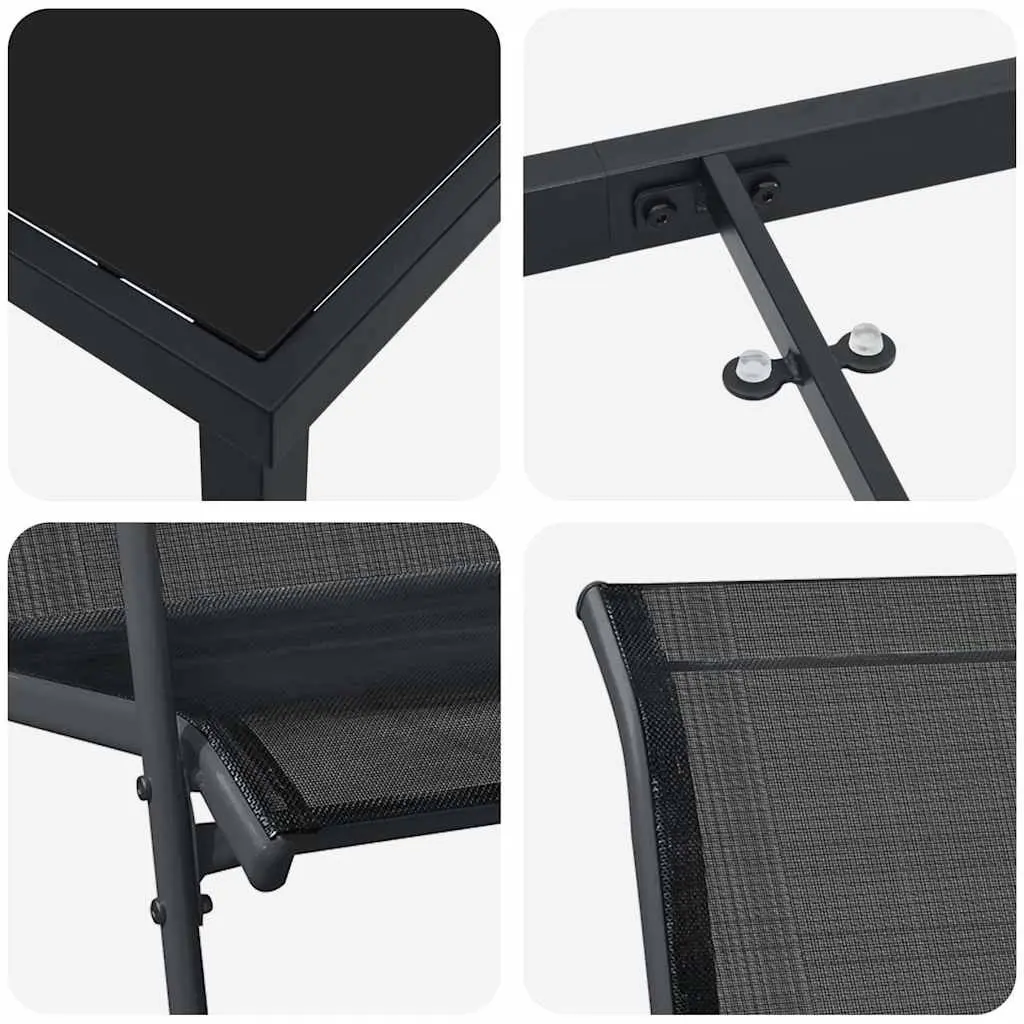 Garden Dining Set Black Steel Frame 3 Pieces Outdoor Furniture Patio Seating