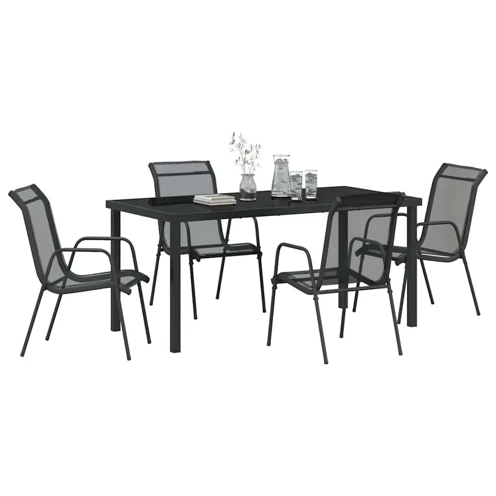 Garden Dining Set Contemporary Black Steel Frame 5 Piece Rectangle Table