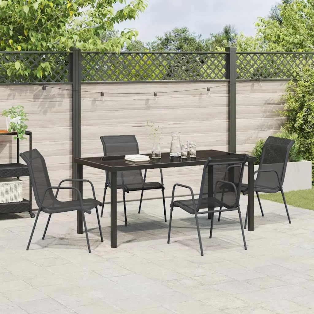 Garden Dining Set Contemporary Black Steel Frame 5 Piece Rectangle Table
