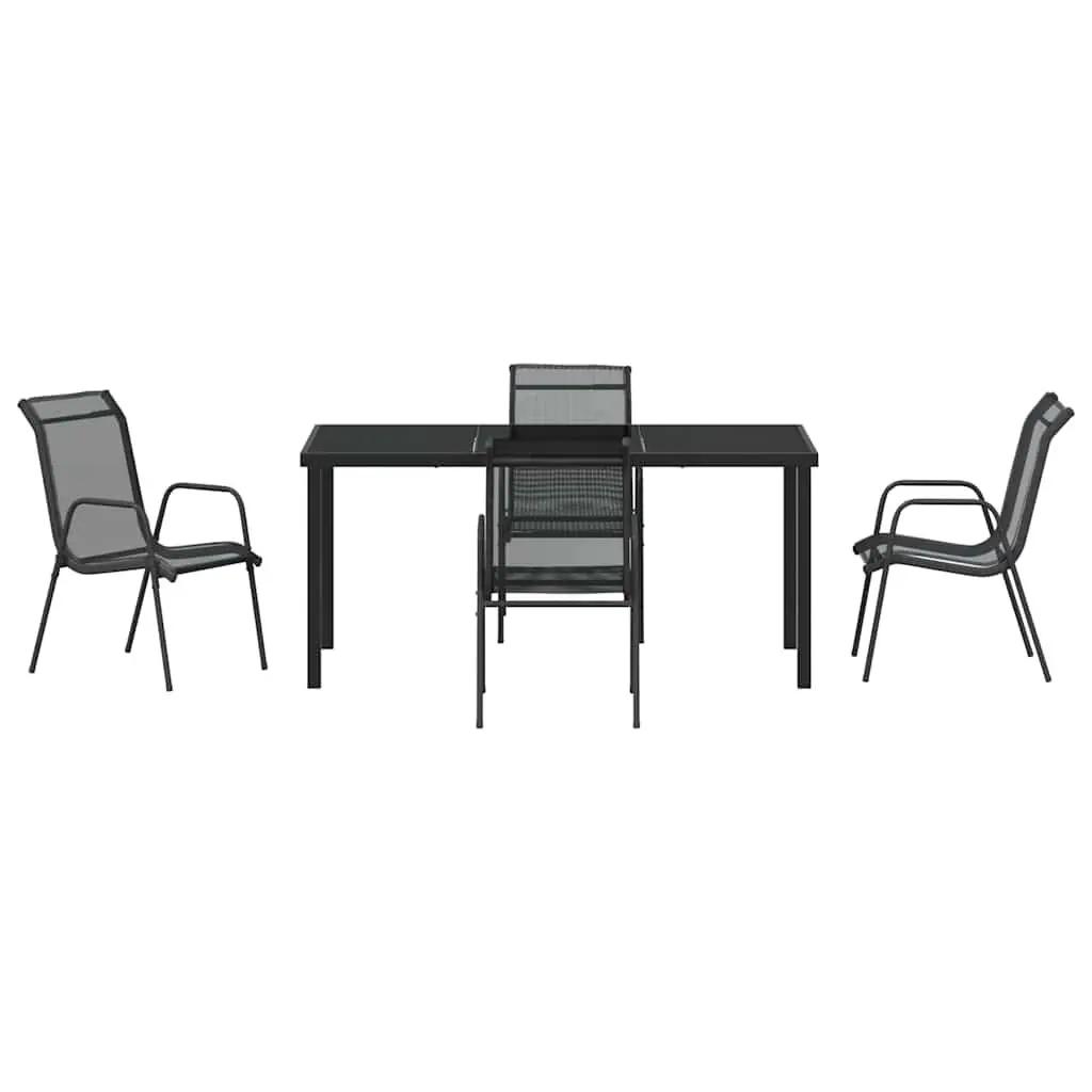 Garden Dining Set Contemporary Black Steel Frame 5 Piece Rectangle Table