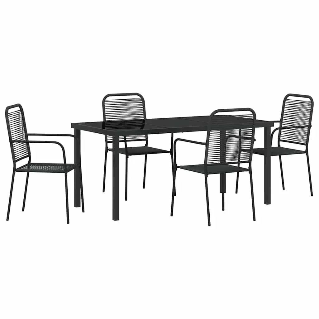 Garden Dining Set Rectangular Black Steel 5 Piece Outdoor Furniture