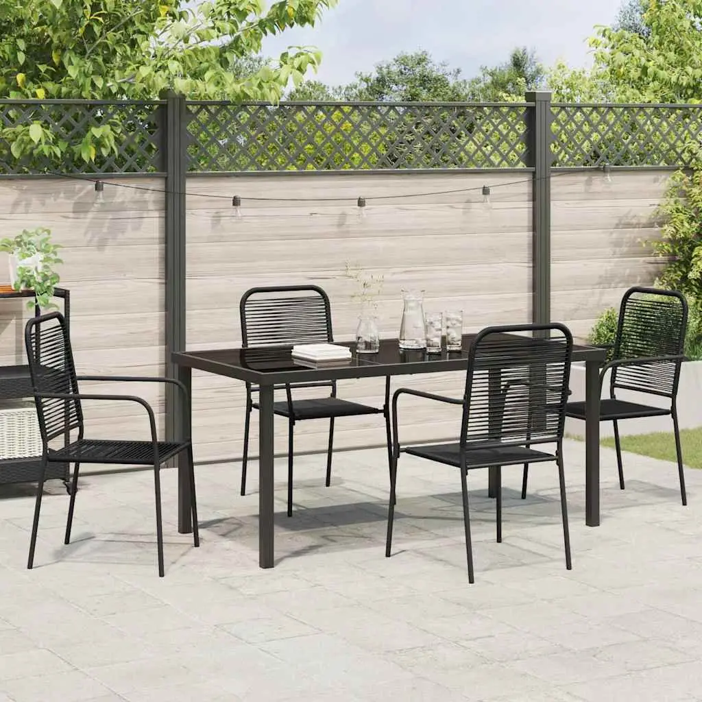 Garden Dining Set Rectangular Black Steel 5 Piece Outdoor Furniture