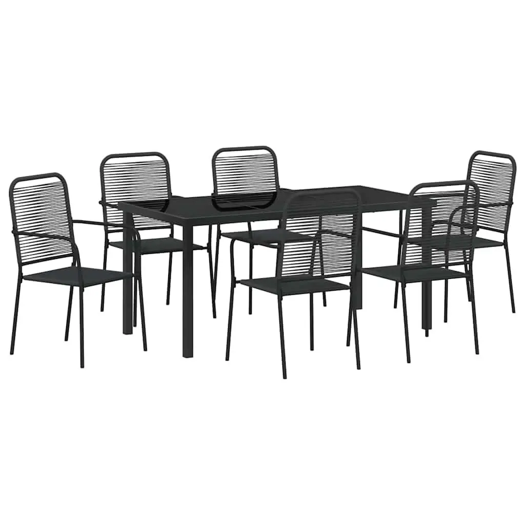 Outdoor Dining Set Rectangular Black Steel Frame 7 Piece