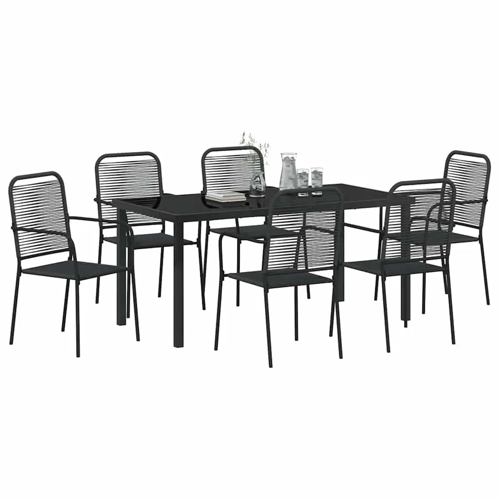 Outdoor Dining Set Rectangular Black Steel Frame 7 Piece