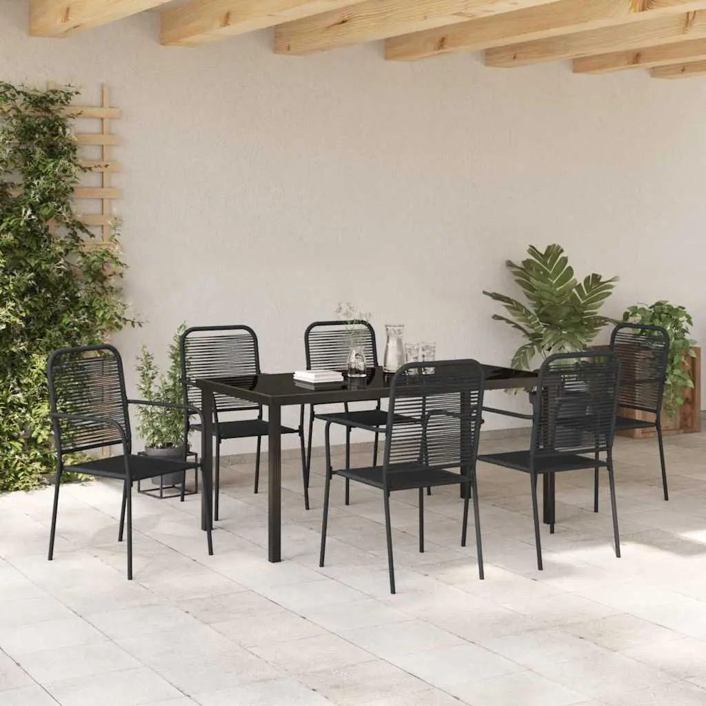 Outdoor Dining Set Rectangular Black Steel Frame 7 Piece