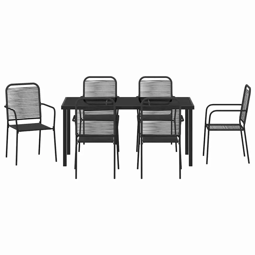 Outdoor Dining Set Rectangular Black Steel Frame 7 Piece