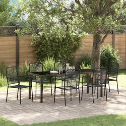Garden Dining Set 7 Pieces Rectangular Black Steel Outdoor Patio Furniture