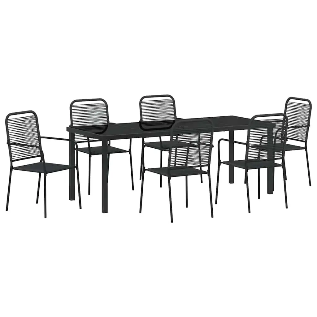 Garden Dining Set Rectangular Black Steel 7 Pieces Outdoor Patio Furniture