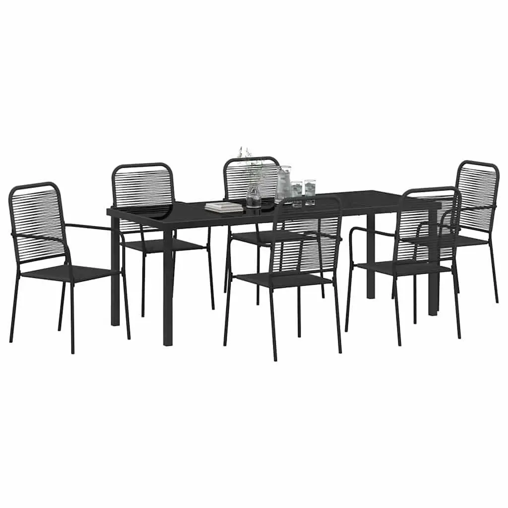Garden Dining Set Rectangular Black Steel 7 Pieces Outdoor Patio Furniture