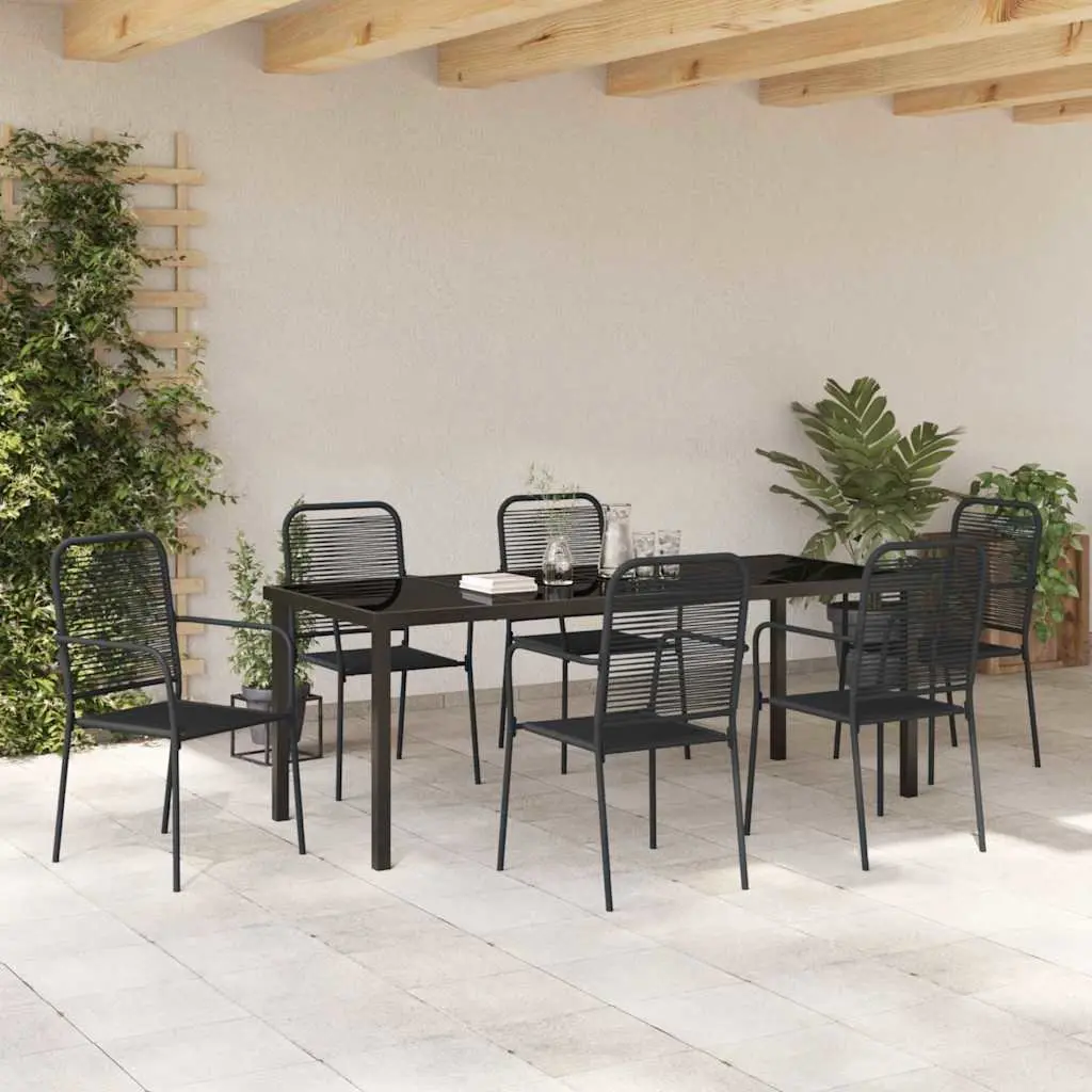 Garden Dining Set Rectangular Black Steel 7 Pieces Outdoor Patio Furniture