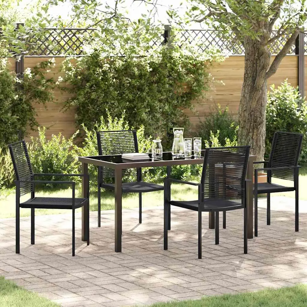 Garden Dining Set Contemporary Black Steel 5 Piece Outdoor Furniture Patio Table Chairs