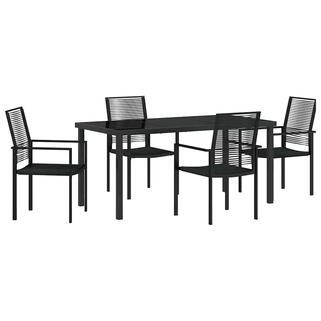 Garden Dining Set Modern 5 Pieces Black Steel Frame Outdoor Patio Furniture