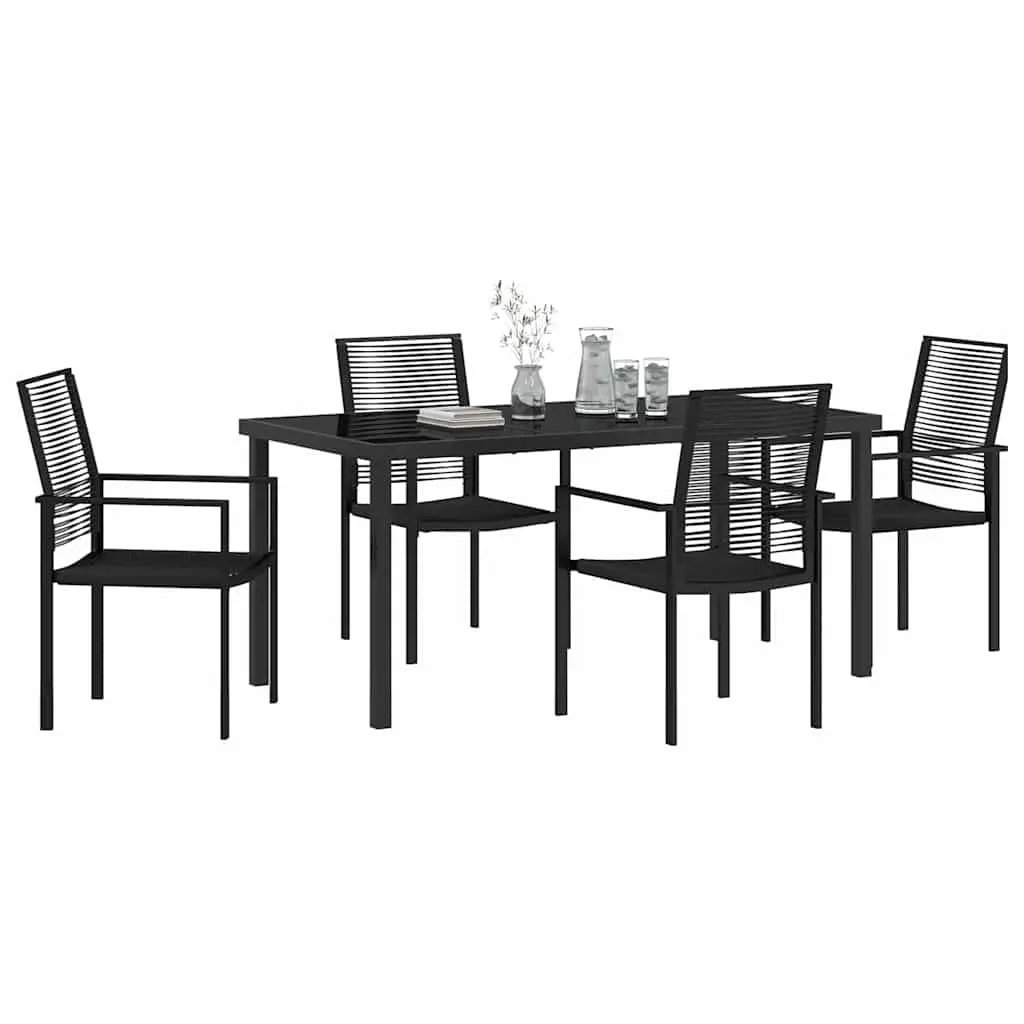 Garden Dining Set Modern 5 Pieces Black Steel Frame Outdoor Patio Furniture