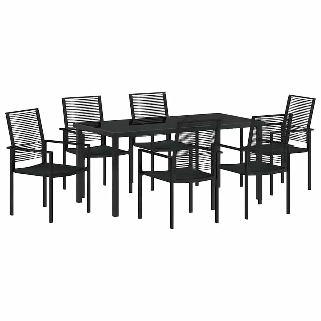 Outdoor Dining Set Contemporary 7 Piece Black Steel Frame Patio Table Chairs