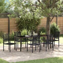 Garden Dining Set 7 Pieces Black Steel Frame Outdoor Furniture Patio Table