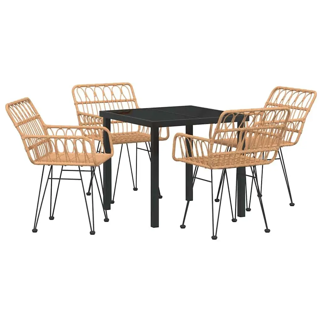 Garden Dining Set Rectangular Brown Poly Rattan and Steel Frame 5 Piece