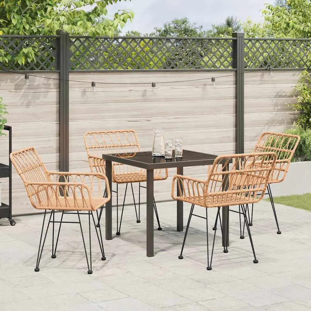 Garden Dining Set Rectangular Brown Poly Rattan and Steel Frame 5 Piece