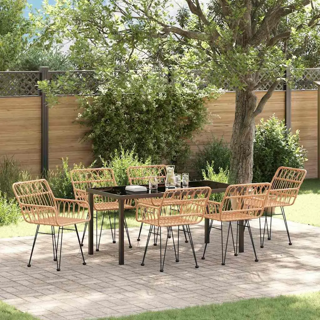 Garden Dining Set Rectangular 7 Piece Brown Steel Frame Outdoor Furniture