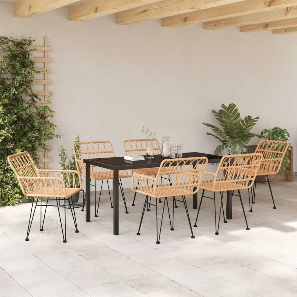 Garden Dining Set Rectangular 7 Piece Brown Steel Frame Outdoor Furniture