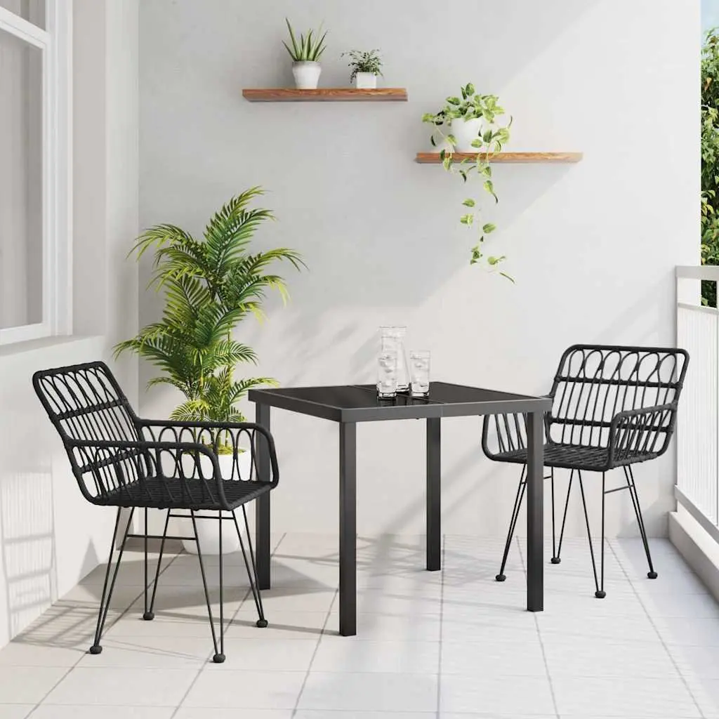 Garden Dining Set Rectangular Black Steel 3 Piece Outdoor Furniture