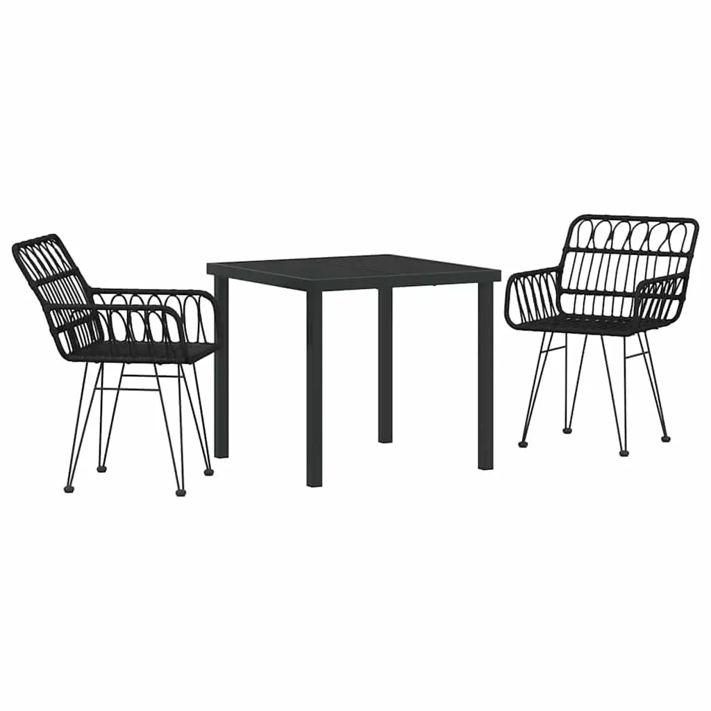 Garden Dining Set Rectangular Black Steel 3 Piece Outdoor Furniture