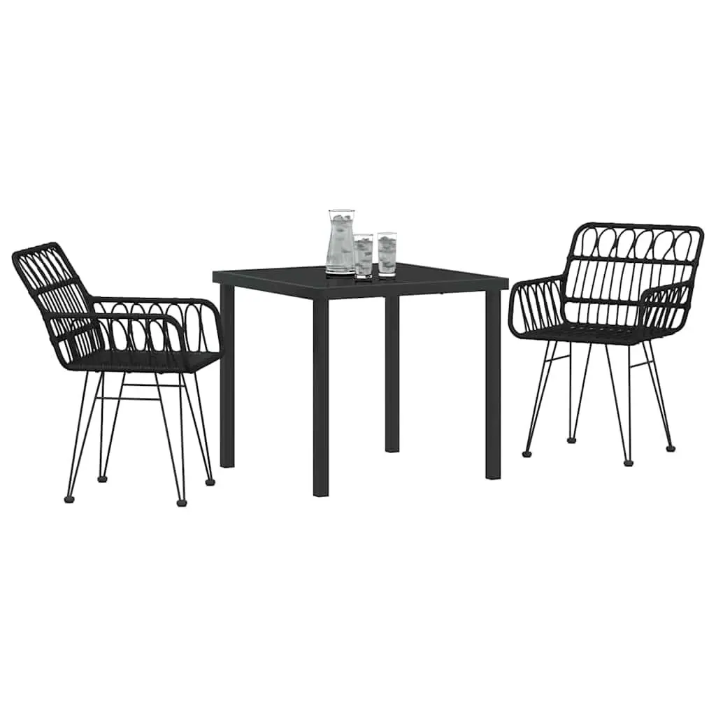 Garden Dining Set Rectangular Black Steel 3 Piece Outdoor Furniture