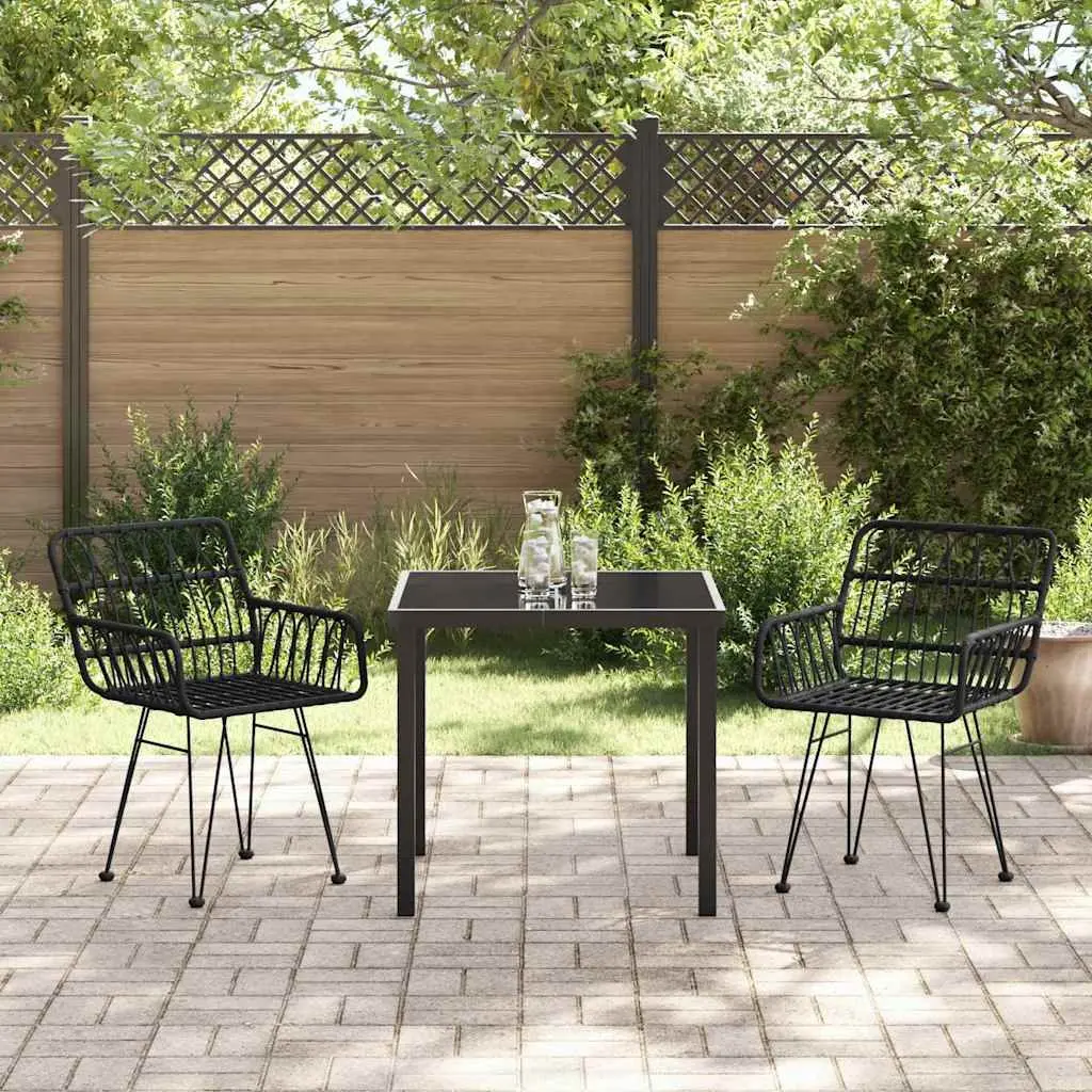 Garden Dining Set Rectangular Black Steel 3 Piece Outdoor Furniture