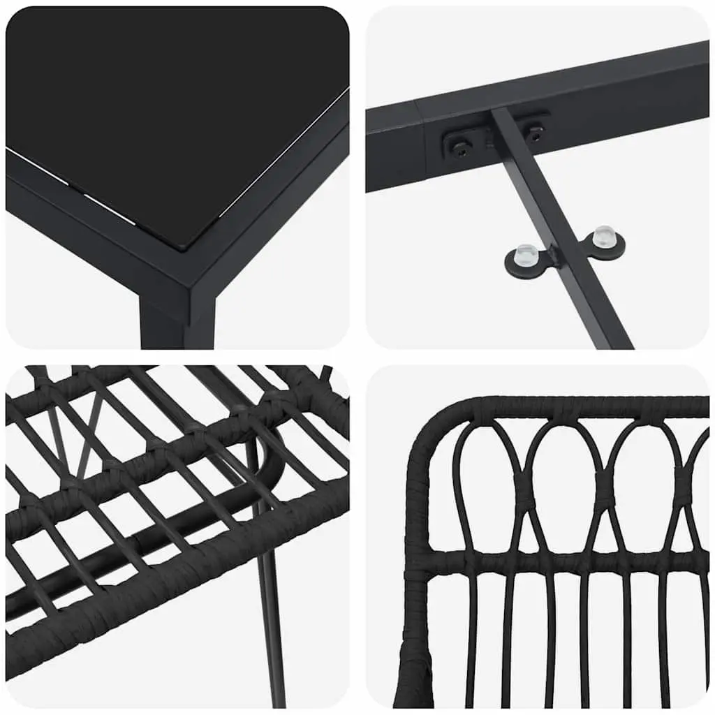 Garden Dining Set Rectangular Black Steel 3 Piece Outdoor Furniture