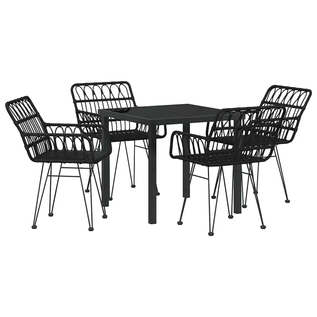 Garden Dining Set Modern Rectangular Table 5 Pieces Black Steel Outdoor Furniture