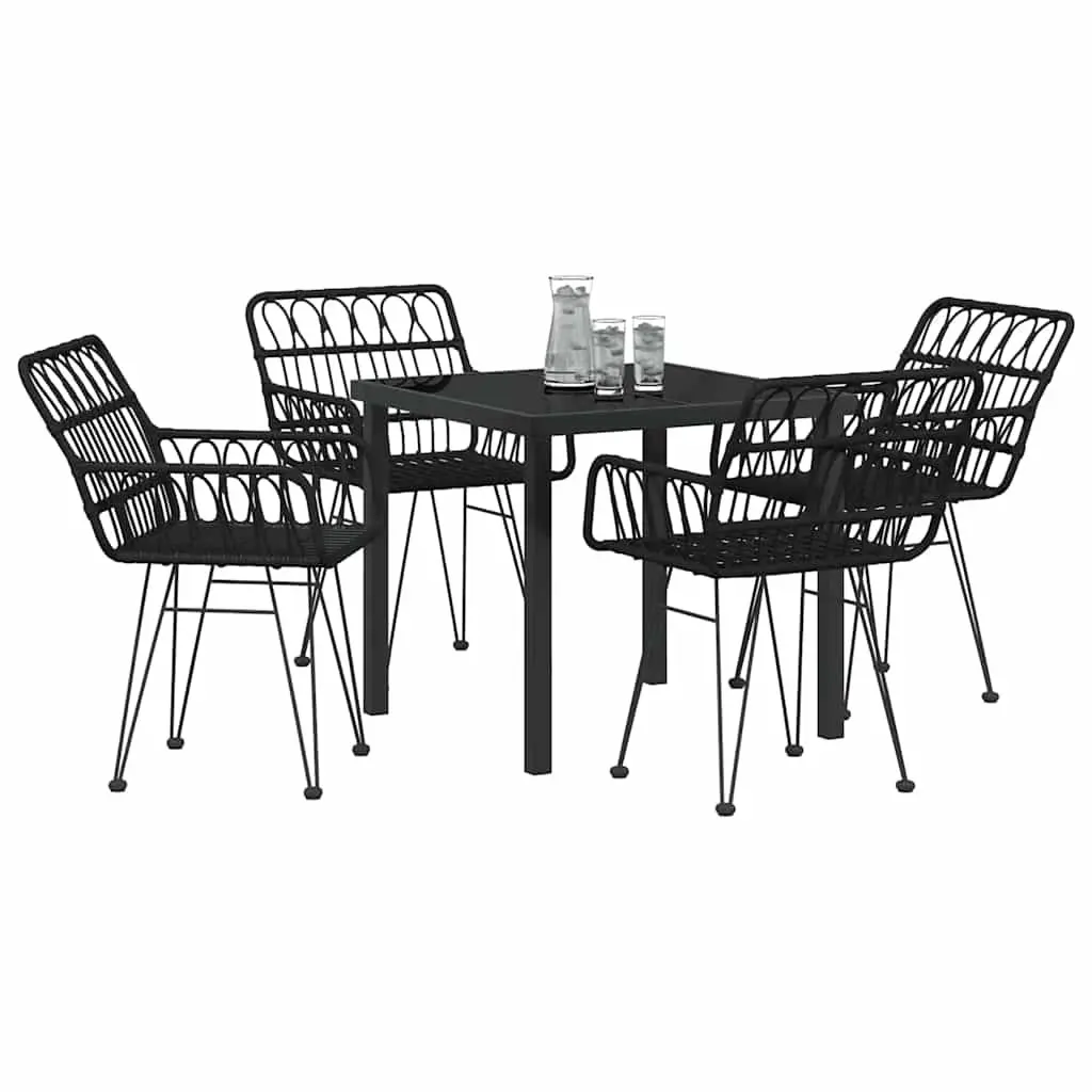 Garden Dining Set Modern Rectangular Table 5 Pieces Black Steel Outdoor Furniture