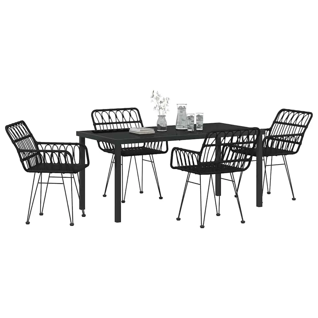 Outdoor Garden Dining Set Rectangular Black Steel Frame 5 Piece