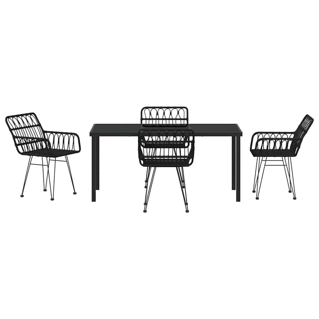 Outdoor Garden Dining Set Rectangular Black Steel Frame 5 Piece