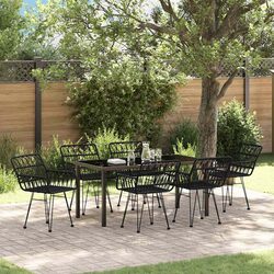 Garden Dining Set 7 Pieces Rectangular Outdoor Furniture Patio Black Steel