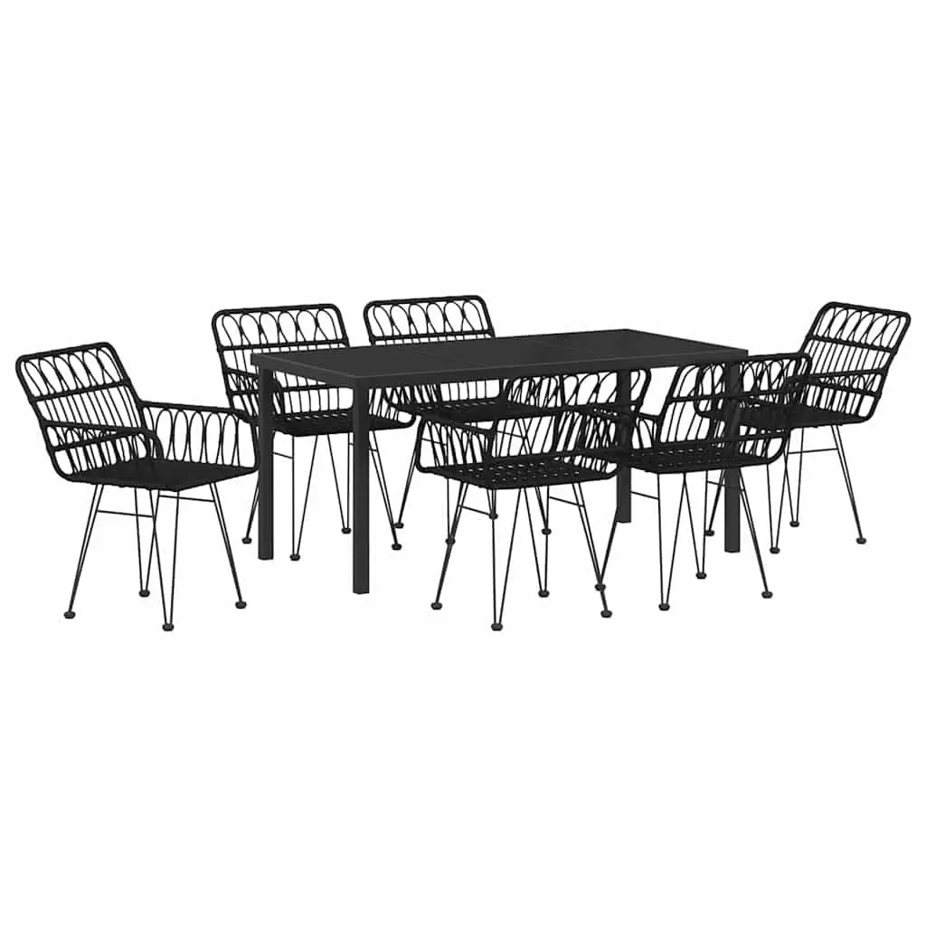 Garden Dining Set Rectangular 7 Pieces Outdoor Furniture Black Steel