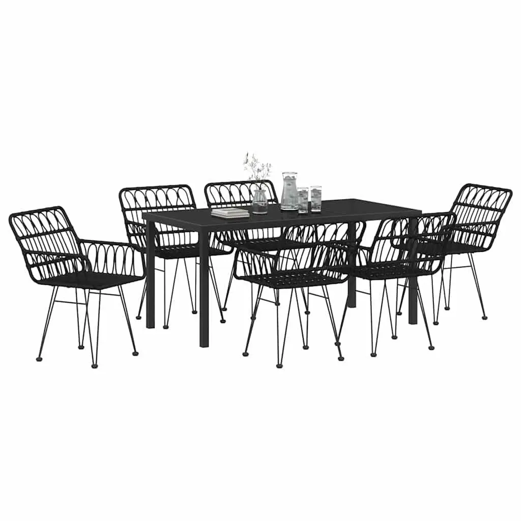 Garden Dining Set Rectangular 7 Pieces Outdoor Furniture Black Steel