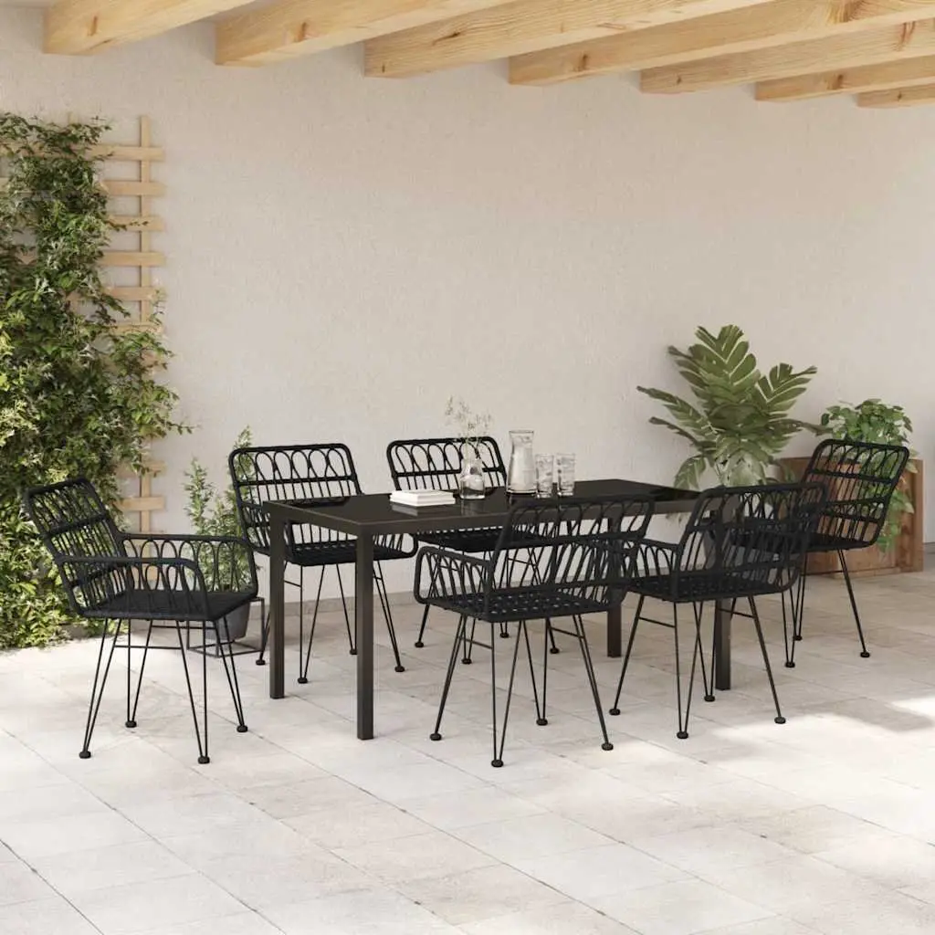 Garden Dining Set Rectangular 7 Pieces Outdoor Furniture Black Steel