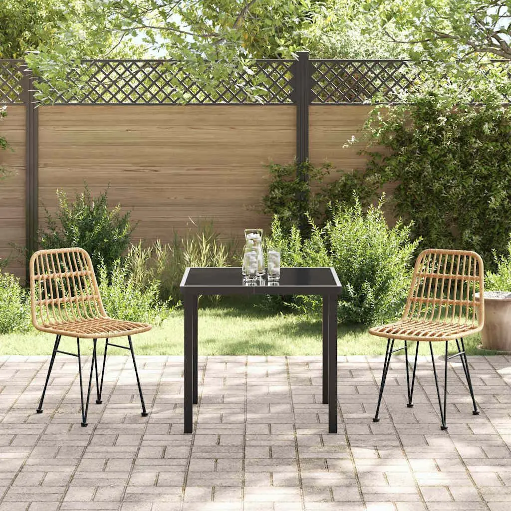 Garden Dining Set 3 Piece Brown Outdoor Furniture Patio Table Chairs Steel Frame
