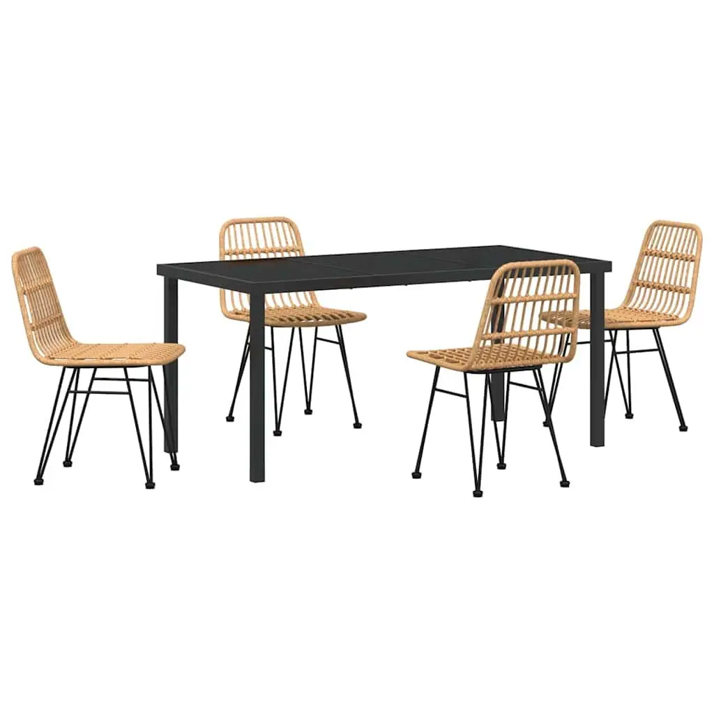 Garden Dining Set 5 Pieces Brown Outdoor Furniture Steel Frame Rattan Weave
