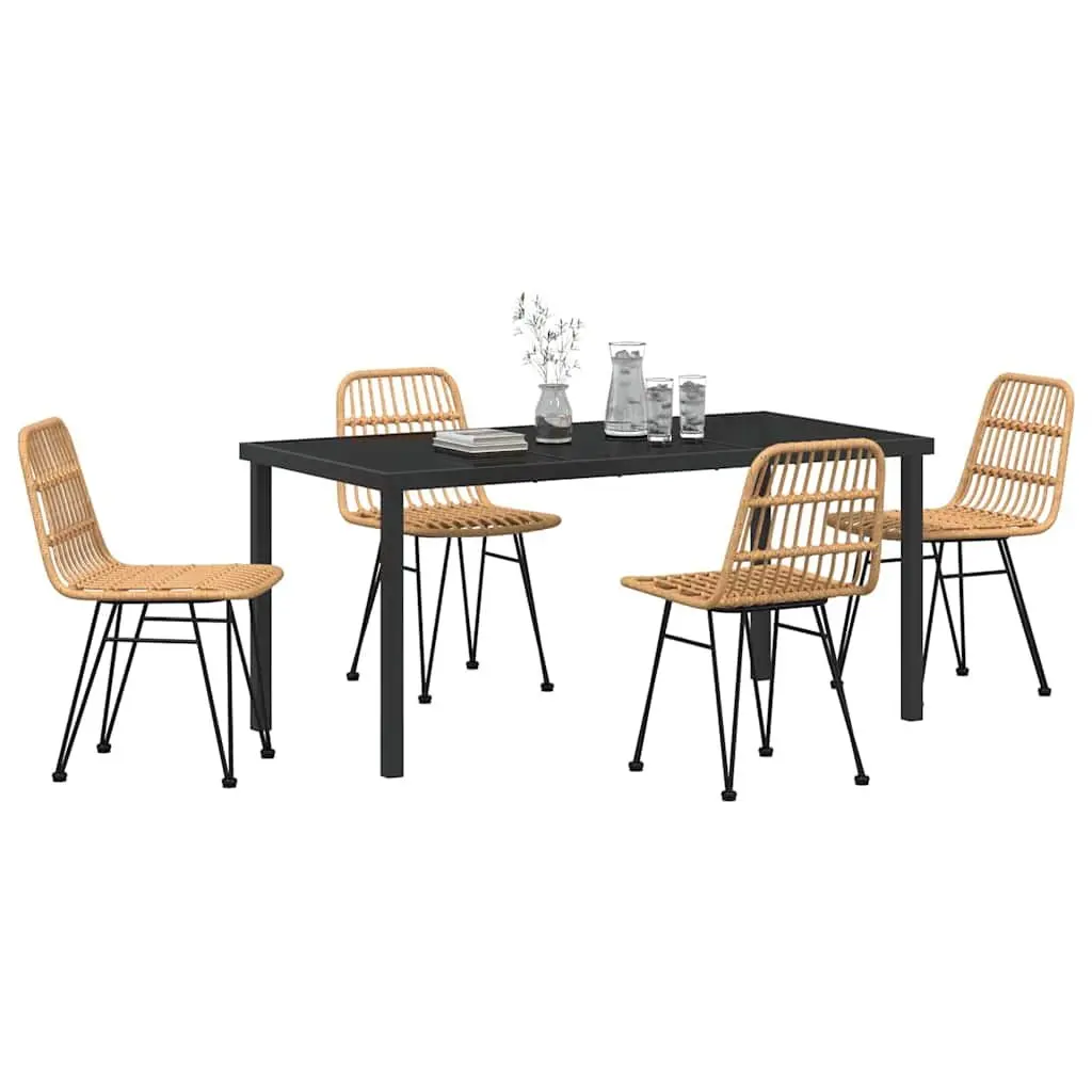 Garden Dining Set 5 Pieces Brown Outdoor Furniture Steel Frame Rattan Weave
