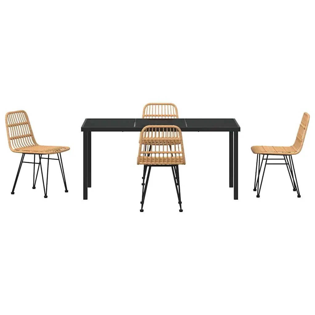 Garden Dining Set 5 Pieces Brown Outdoor Furniture Steel Frame Rattan Weave