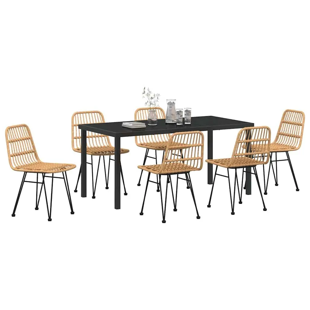 Garden Dining Set Modern Minimalist Brown 7 Pieces Rectangular Outdoor Furniture